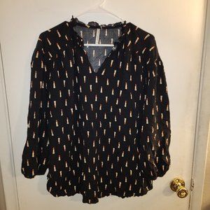 Lipstick Print Blouse w/Matching Earrings Lot Size 2XL 2X 18 Grand & Greene